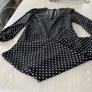 Zara black and white polka dot wide leg jumpsuit S small